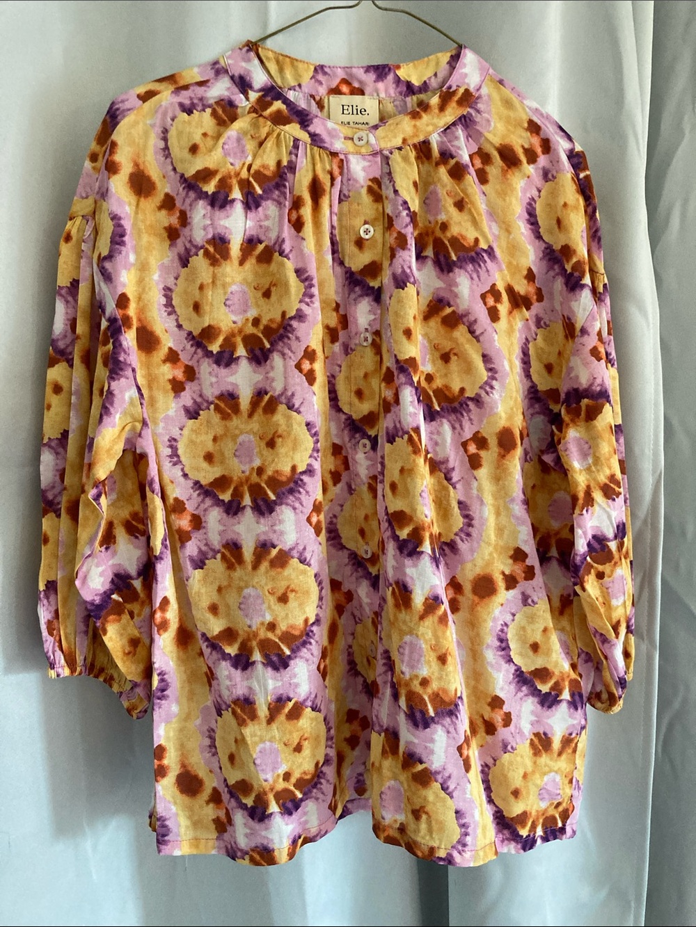 Elie Tahari Yellow & Purple Tie-Dye blouse